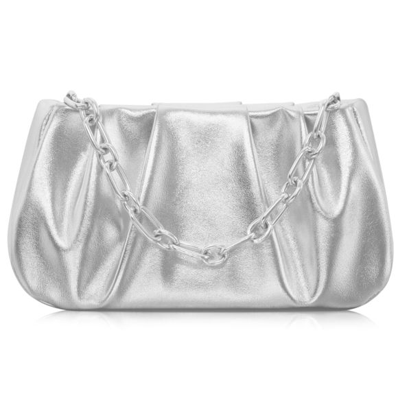 Evening Purse - Silver Pu Clutch Small Shoulder Bag Removable Chain B) - Picture 1 of 7